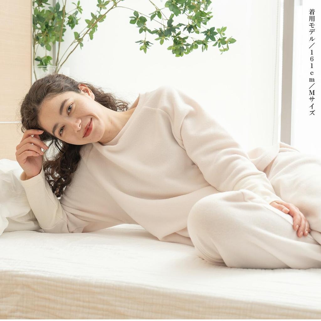 Moisturizing Lyocell Blend Fleece Raglan Pajamas [Wearable Cream] (Beige L)