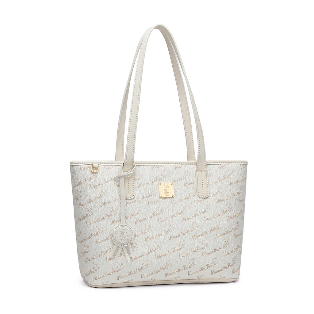 New Disney Winnie The Pooh Series PVC Tote Bag, Shopping Bag, Shoulder Bag Regular Women's Ecru/Pink DHF51737-C
