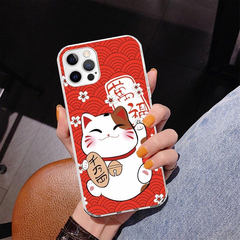Lucky Cat Maneki Neko Japanese Phnoe Case for Iphone 17 Air 16 11 12 13 Mini 14 Plus 15 Pro Max 7 8E SE 2020 16ProMax Phone Cove