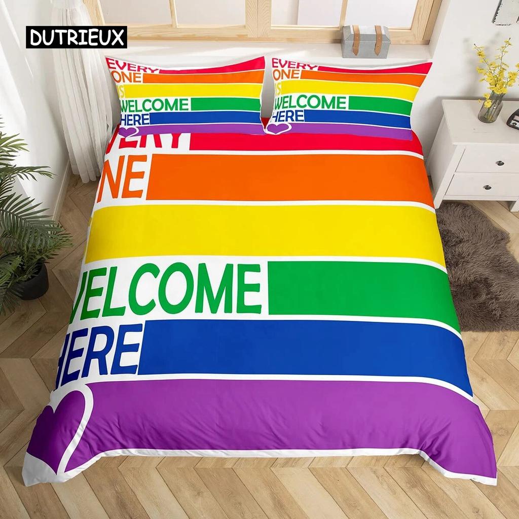 Love is Love Пододеяльник Радужный комплект постельного белья Pride for Love Theme Романтическое одеяло Красочный мультяшный автомобиль Покрывало из трех предметов