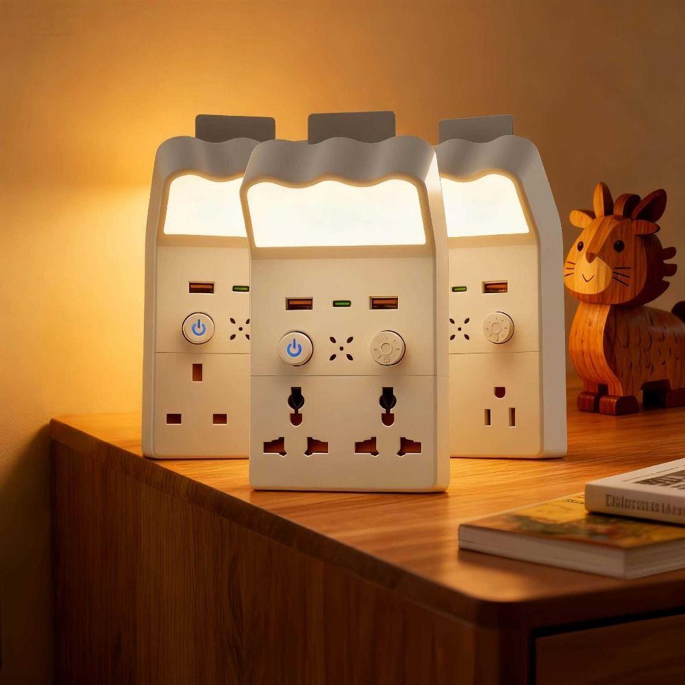 Universal Socket Plug in Night Light Warm White LED Outlet Power Strip Socket Wall Lamp  Dormitory