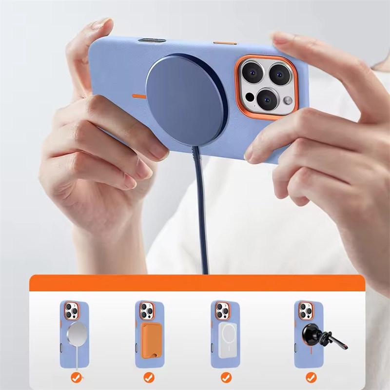 Роскошный чехол для телефона Magsafe из ТПУ кожи для iPhone 16 15 14 13 Pro Max с магнитной беспроводной зарядкой и противоударным покрытием из сплава