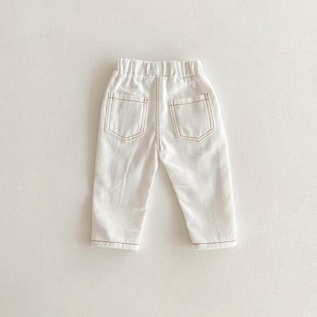 Children's Spring/Autumn Soft Jeans - Unisex, Ages 0-6, Casual Western Style Solid Color