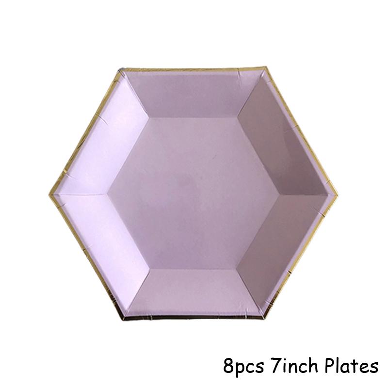 Золото Фиолетовый Вечеринка Одноразовые Столовые Наборы Бумажные Стаканчики Тарелки Товары Для Детского Праздника День Рождения Карнавал Свадебный Декор Детские Сувениры