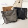 Casual Women Solid Color Rivet Chain Shoulder Bag Faux Leather Crossbody Pouch