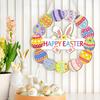 Wooden Easter Door Wreath for Front Door Happy Easter Bunny Eggs Porch Sign for Spring Window Wall Hanging Decor