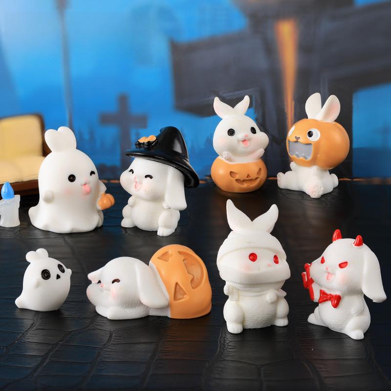 Delightful Halloween Cartoon Resin Rabbit Figurines For Succulent Planters And Mini Gardens