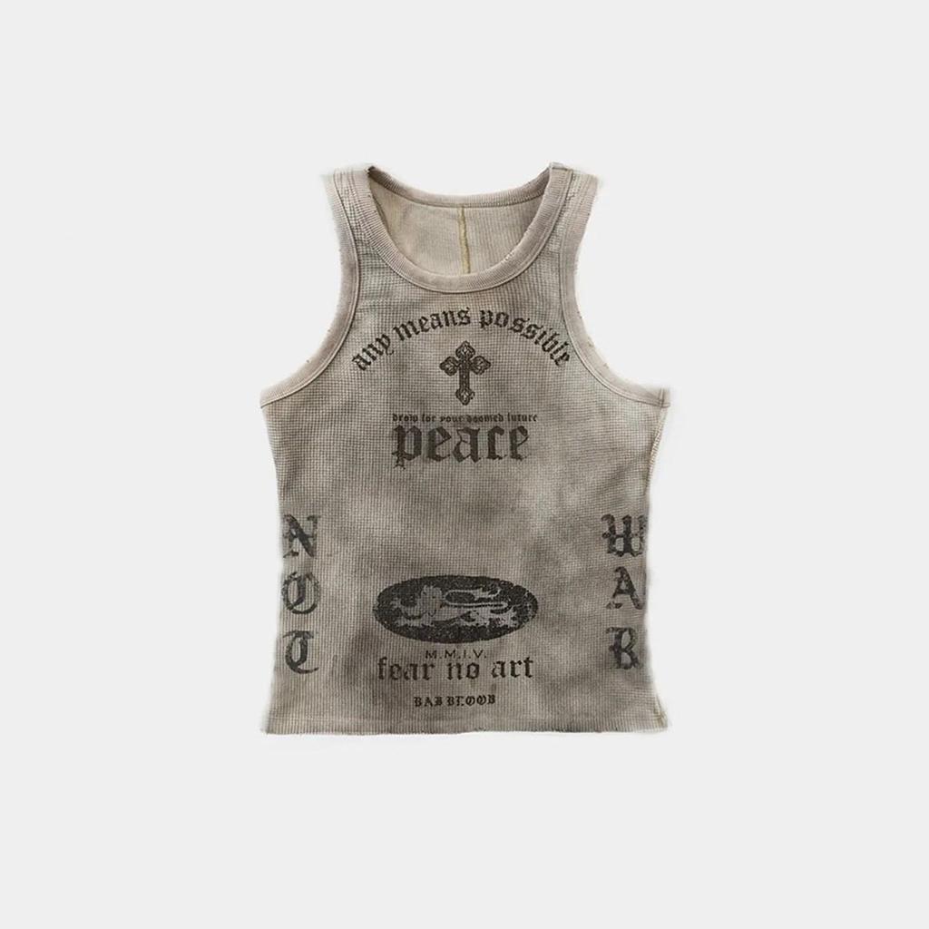 Корейский топ-майка Badblood BCAC Series Ретро Острая Девушка Потертый Принт с Буквами
