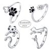 BAMOER, натуральное серебро 925 пробы, милые кольца на палец с изображением озорного кота, регулируемое кольцо в виде кошачьей лапы для женщин