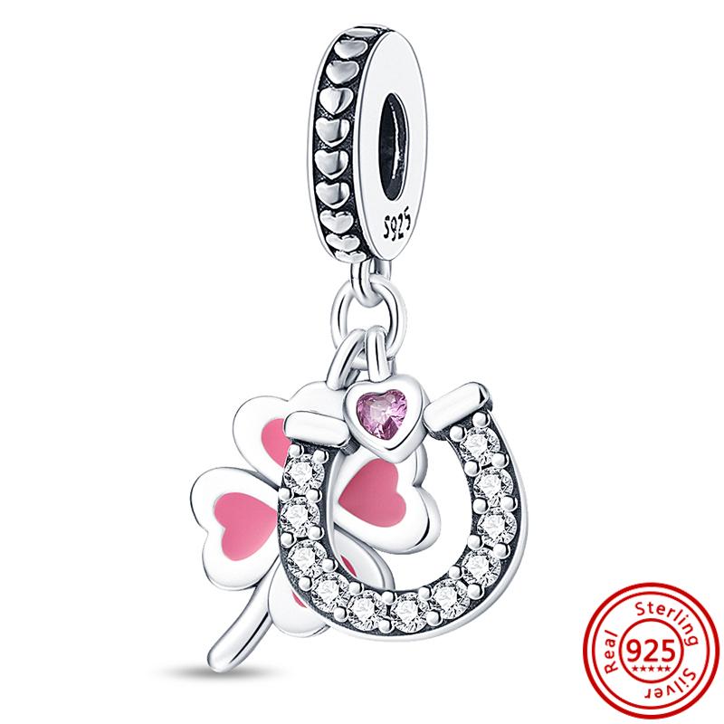 Four Leaf Clover Charms Fit Original Pantaro Bracelet For Woman DIY Zircon Making 925 Sterling Copper  Green Series Beads Gifts