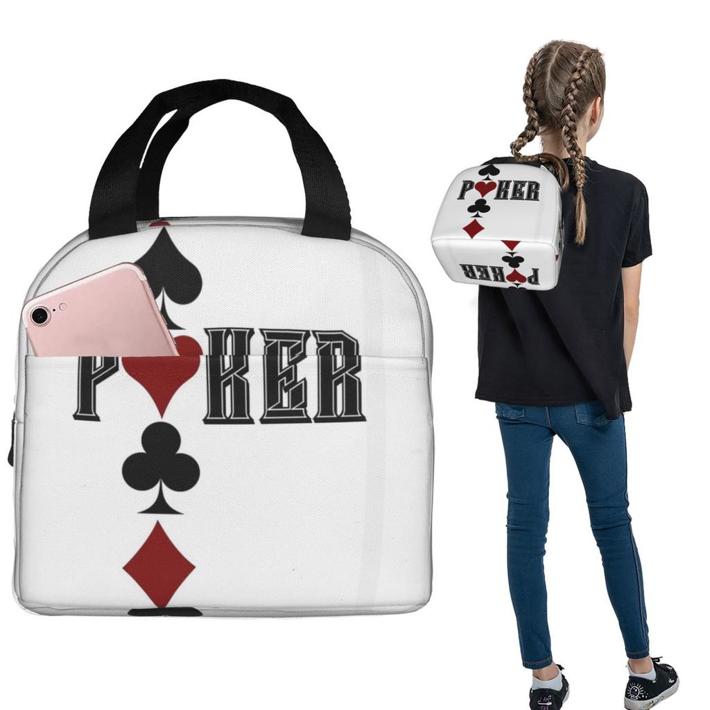 Poker Game Cards Insulated Lunch Bag for Women Kids Portable Food Boxes Thermal Lunch Box Tote