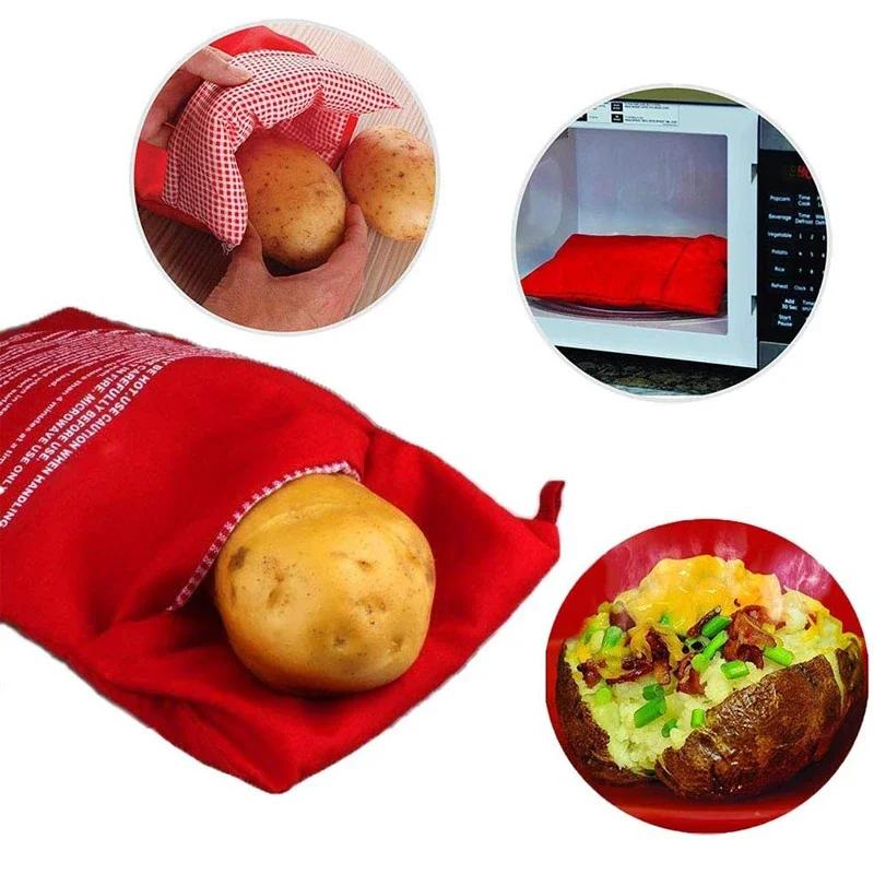 Мешок для картофеля в микроволновой печи Многоразовый пакет для приготовления картофеля в микроволновой печи Пакет для запекания картофеля Идеальный картофель 4 минуты Красный пакет для запекания