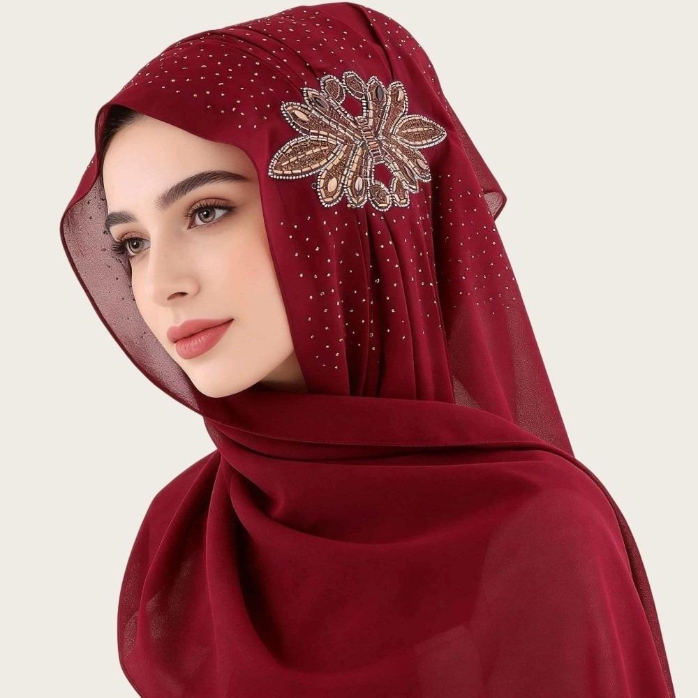 Rhinestone Flower Decor Sequin Embellished Headscarf Light Luxury Head Wrap Turban Traditional