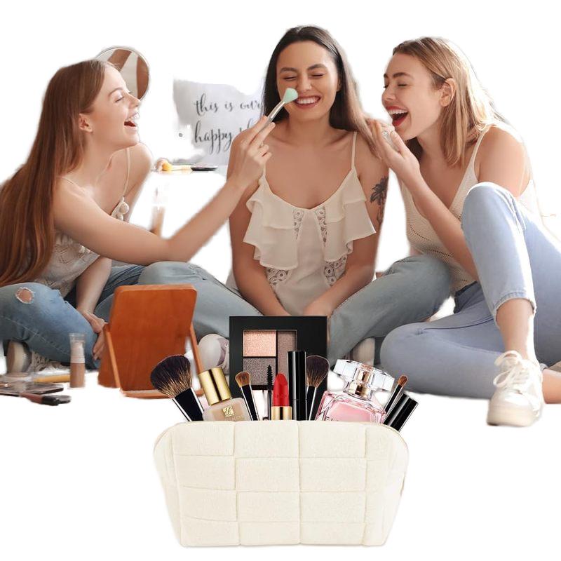 Plush Makeup Bag Cosmetic Storage Lipstick for Women Zipper Large Travel Toiletry Organizer Pouch Carrying Velvet Fabric Bag