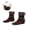 2025 Autumn and Winter New Wasteland Wind Fringed Short Boots Women's Casual Thick Heel Thin Pile Boots Versatile Foreign Style Martin Boots