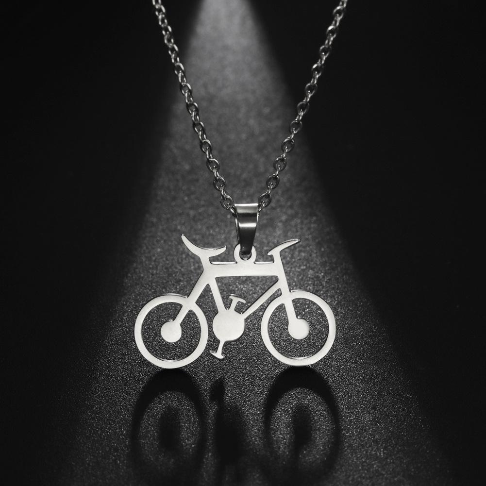 Straight Hair Titanium Steel Fashion Cartoon Bicycle Pendant Necklace