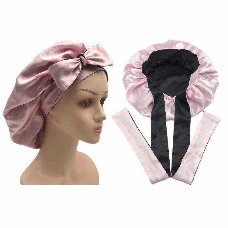 Long Tie Satin Hat Woman Fashion Sleeping Hair Bonnet Double Layer Braids Bonnets