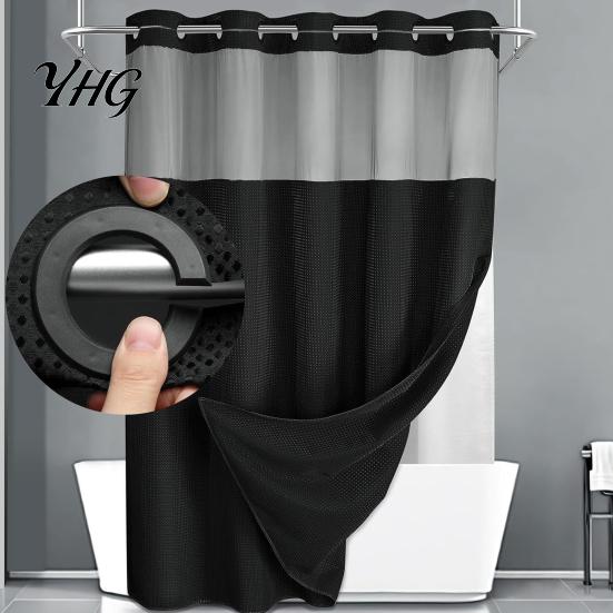 Easy Installation Shower Curtain No Hook Curtain, Waterproof with Snap-on Liner, Premium Polyester Mesh Top, Machine Washable Divider for Bathroom