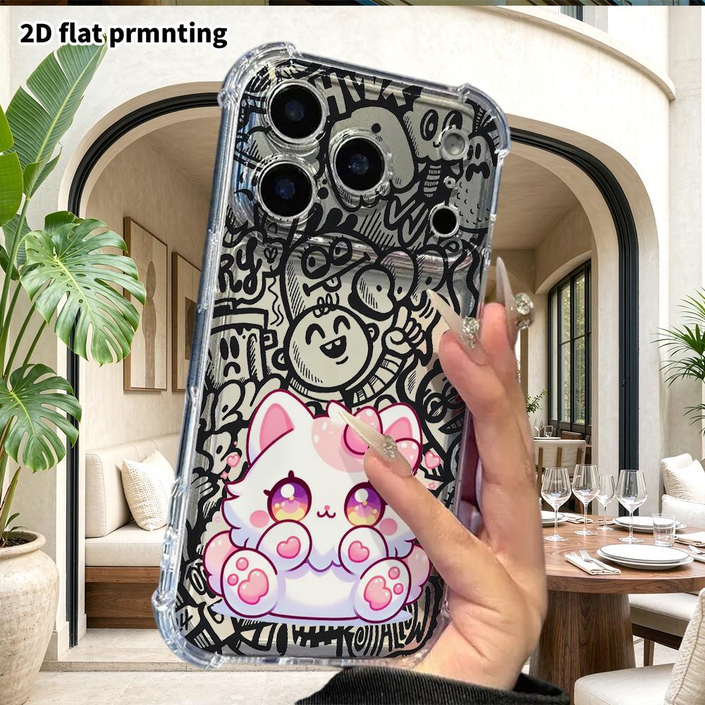 Phone Case: 2D flat suitable for iPhone 18 17 16 15 14 13 Pro, transparent with corner protection, sweet and cute, Christmas and Halloween gifts