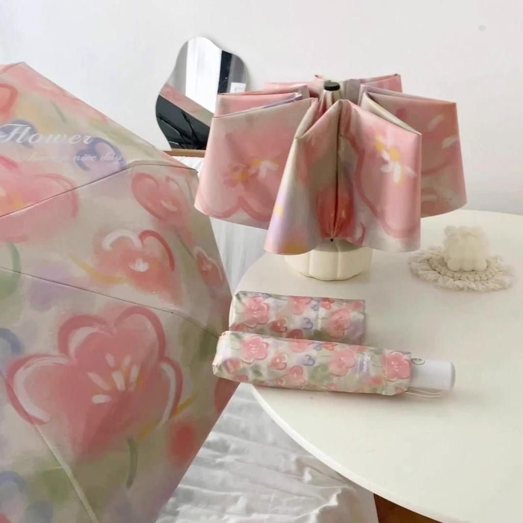 Inflorescence | Oil Painting Umbrella For Women With Sun And Rain, Small And Portable Sunshade, Fully Automatic Sun Umbrella Sun