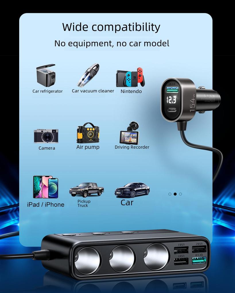 Автомобильное зарядное устройство Jiletang с несколькими портами и функцией быстрой зарядки PD+QC