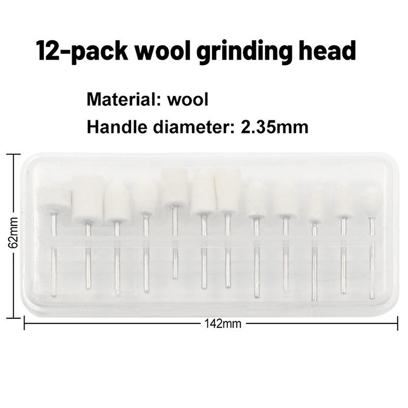 12 Pcs Wool Polishing Head 2.35Mm Shank For Ladies Nails Felt Bobs Engraver Abrasive Tools Grinding Rotary Drill Bit