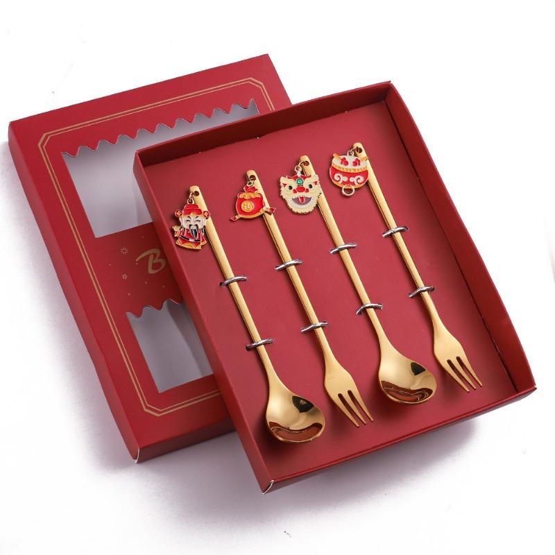 HANYANG Новогодний подарок, ложка, набор столовых приборов, кофейная ложка, фруктовая вилка, небольшой набор ложек