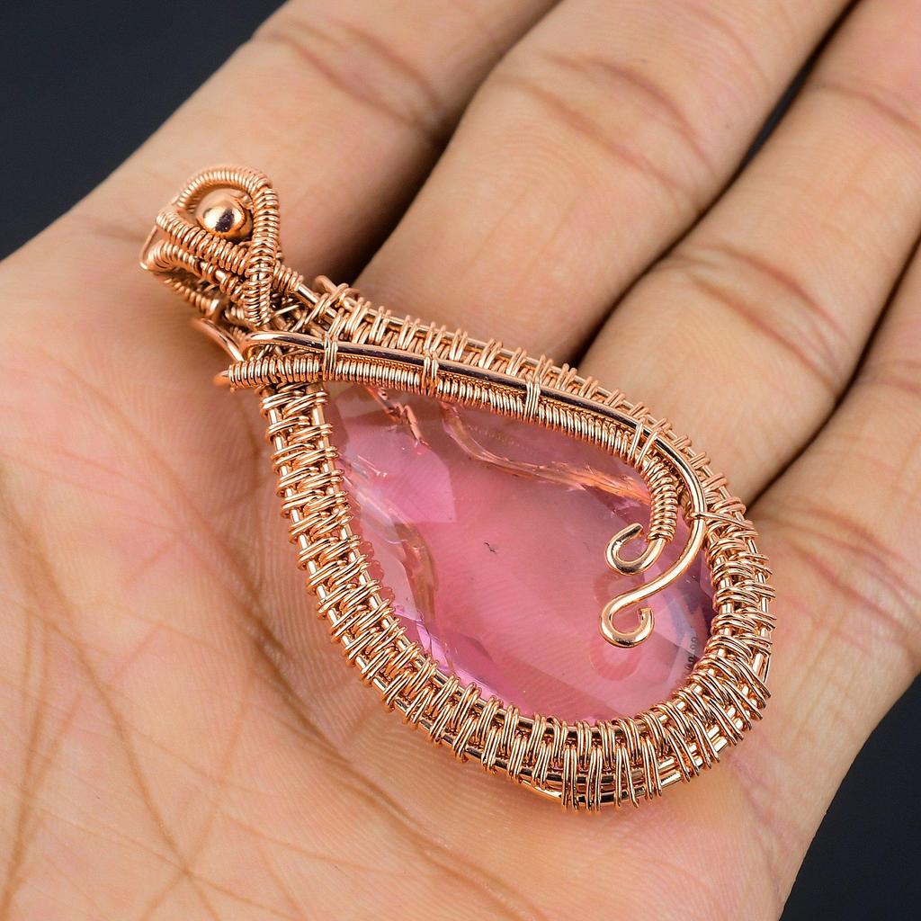 Pink Kunzite Pendant Gemstone Jewelry, 999 Copper Wire Wrapped Pendant, Handmade Jewelry Birthstone Pendant, Gift For Him