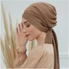 Crossed Forehead Women's Hijab Solid Color Muslim Ladies Turban Bonnet Long Tail Head Wrap Head Scarf Indian Hats