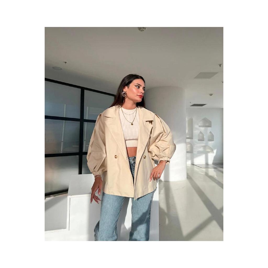 Oversize Balloon Sleeve Short Trench Coat