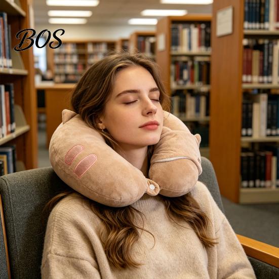 Neck Support Travel Pillow 1 Set U-Shaped with Eye Mask, Pillow, Cute Animal U-shaped Design, for Road Trip Flight Pain Relief Soft