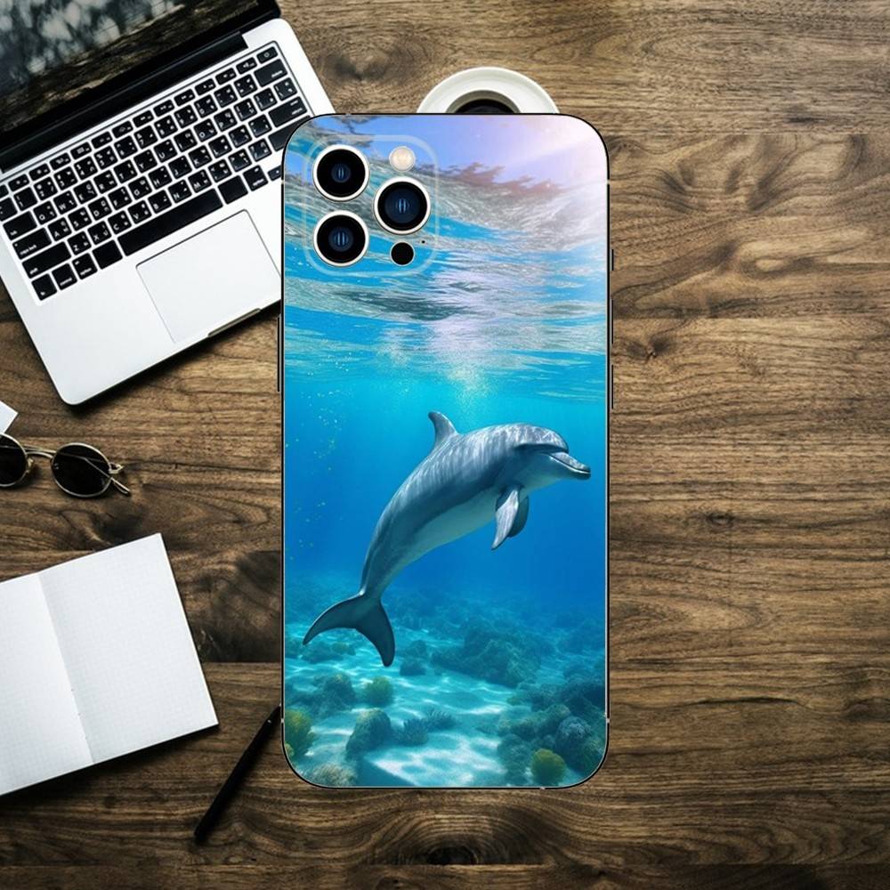 Морское животное милый дельфин Чехол для телефона для iPhone 16,15,14,13,12,11,XS,XR,X,8,7,Pro,Max,Plus,mini Силиконовый Черный Чехол