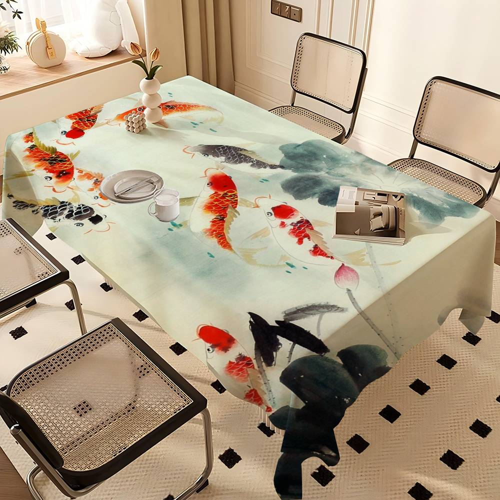 Koi Fish Tablecloth Table Cover Christmas Picnic Party Birthday Wedding Waterproof Desk Cloth Table Decor