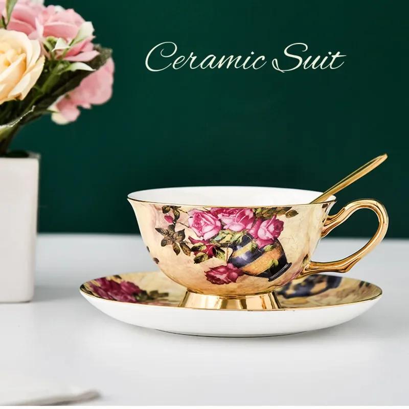 Bone China Coffee Cup Spoon Saucer Set English Afternoon Tea Cup Coffeeware 170ml Porcelain Cup and Saucer for Coffee