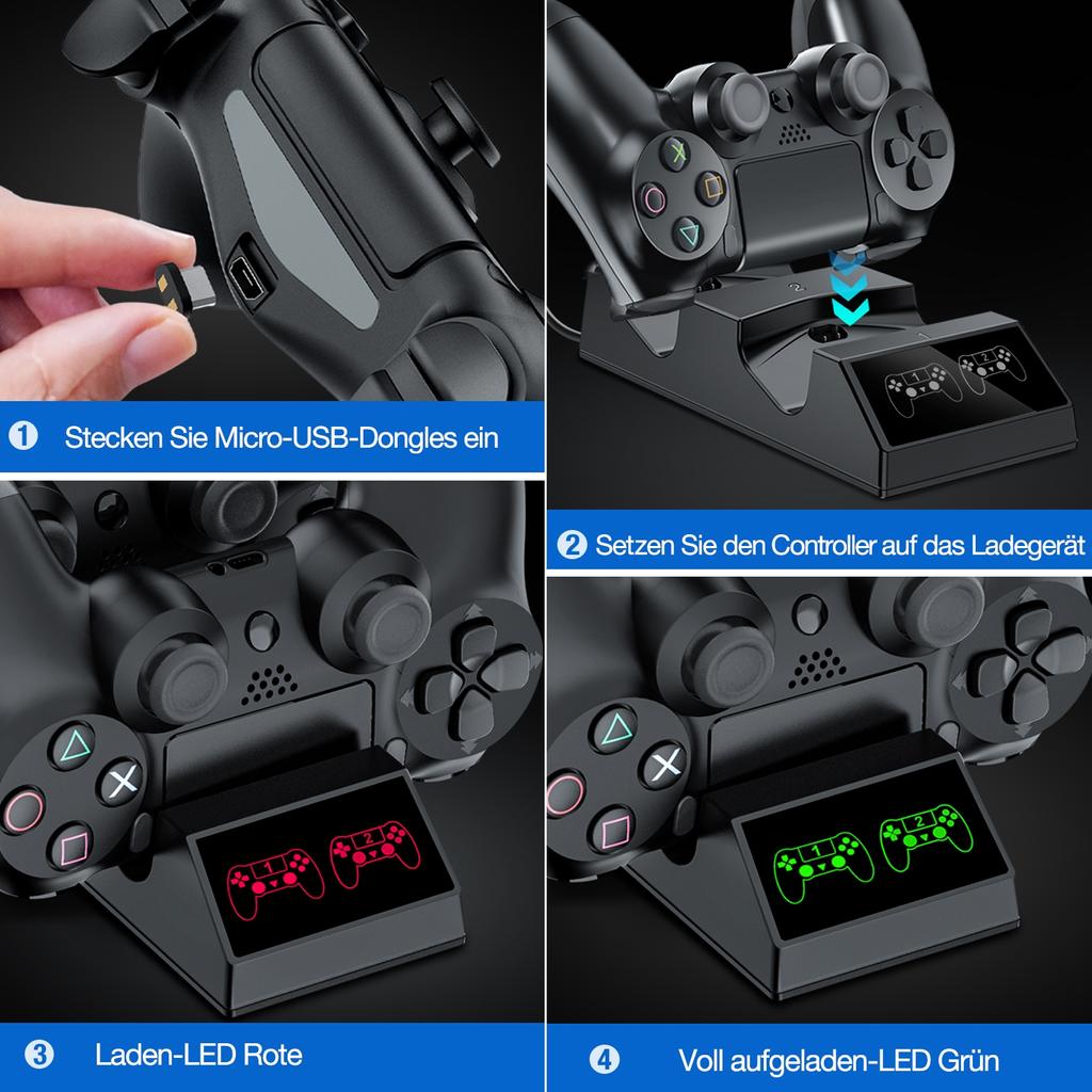 Док-станция для зарядки контроллера PS4 с 4 адаптерами Micro USB, двойное быстрое зарядное устройство для контроллера для Playstation 4/PS4 Slim/PS4 Pro