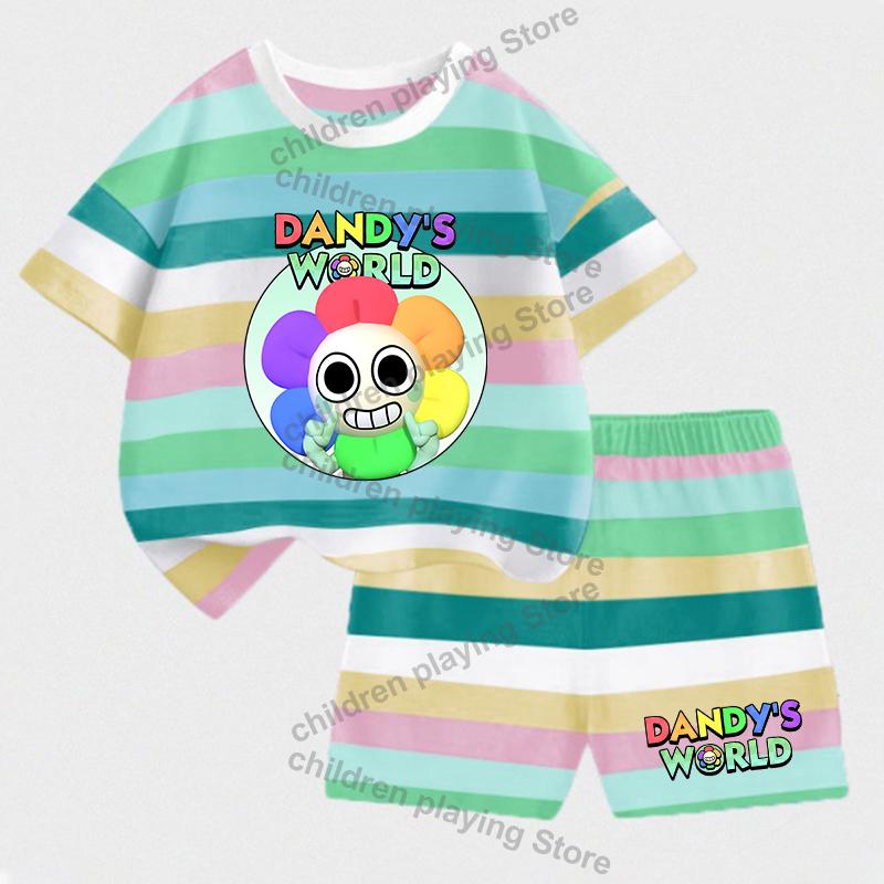 Dandys World Детские полосатые комплекты Летние футболки с шортами для девочек и мальчиков Костюмы с милым принтом Повседневная спортивная одежда Детская одежда для сна Подарки