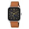 Мужские аналоговые часы Casio Standard с фазами луны MTP-M305L-1AV (Коричневый кожаный ремешок, черный)