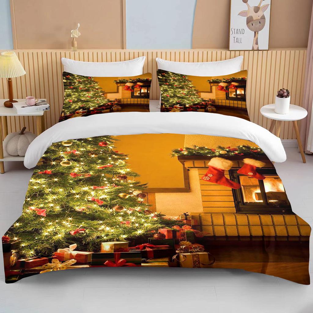 Рождественский пододеяльник односпальный для мальчика и девочки с рисунком снеговика Санта-Клауса, синий комплект постельного белья из полиэстера с рождественской елкой, пододеяльник