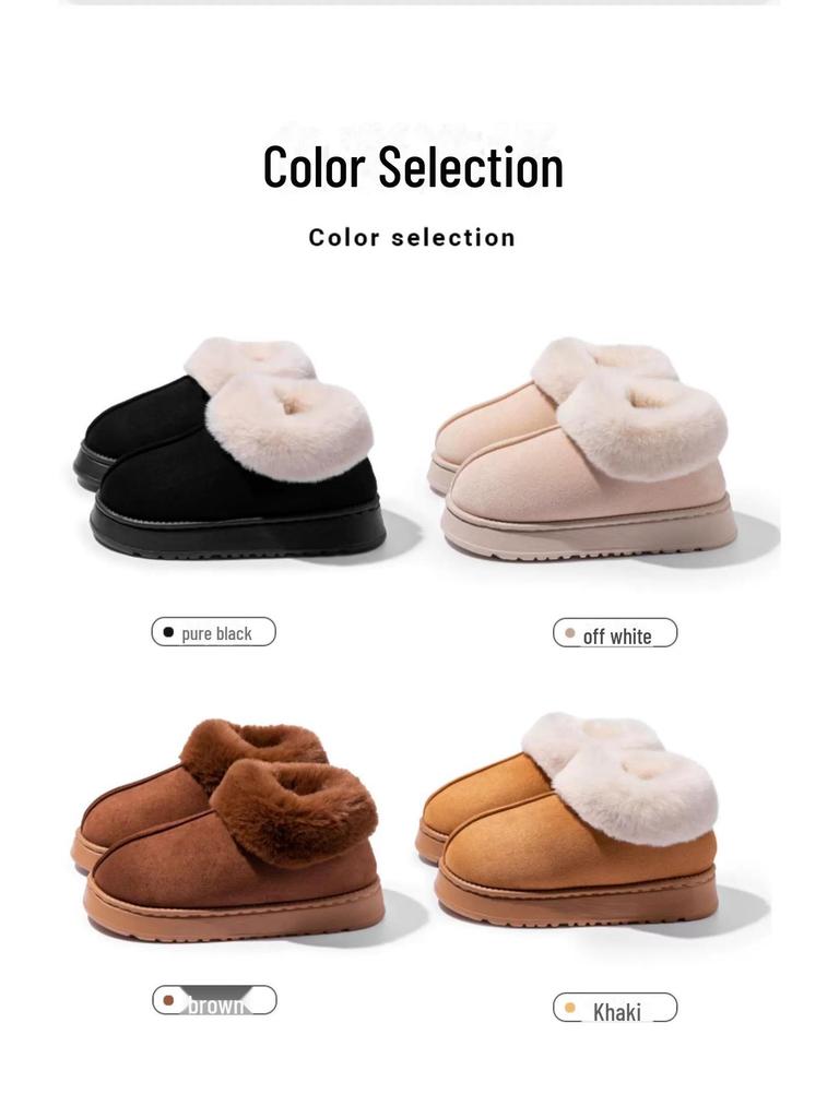 Ботинки Furry High-Top на толстой подошве из хлопка: Теплая, нескользящая обувь для дома и улицы на осень и зиму