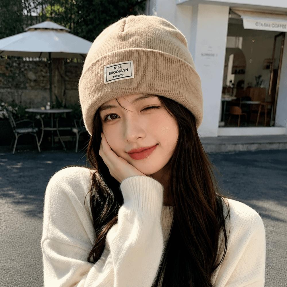 Letter Patch Pullover Cap Solid Color Crochet Hats Fashion Knitted Hat Men