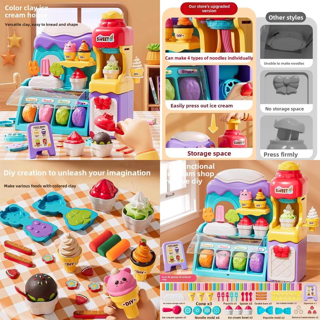 Children Play Ice Cream Maker Toy With Colorful Clay For Creative Fun And Parent Child Interaction