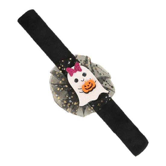 Adjustable Resilient Steel Plate Bracelets Stuffed Halloween Slap for Kids, Plush Pumpkin Ghost Skull Cute Wrist Assorted Pattern Bands Band