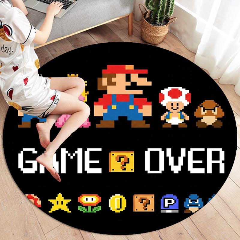 Super Mario Poster Round Area Rug Carpet Rug For Living Room Bedroom Sofa Playroom Decor Nonslip Floor Mat