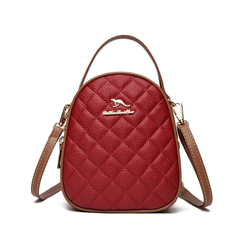 Emgrand Kangaroo Soft Leather Embroidery Thread Small Bag Three-layer Women's Bag 2025 New Versatile Mobile Phone Bag Mini Messenger Bag