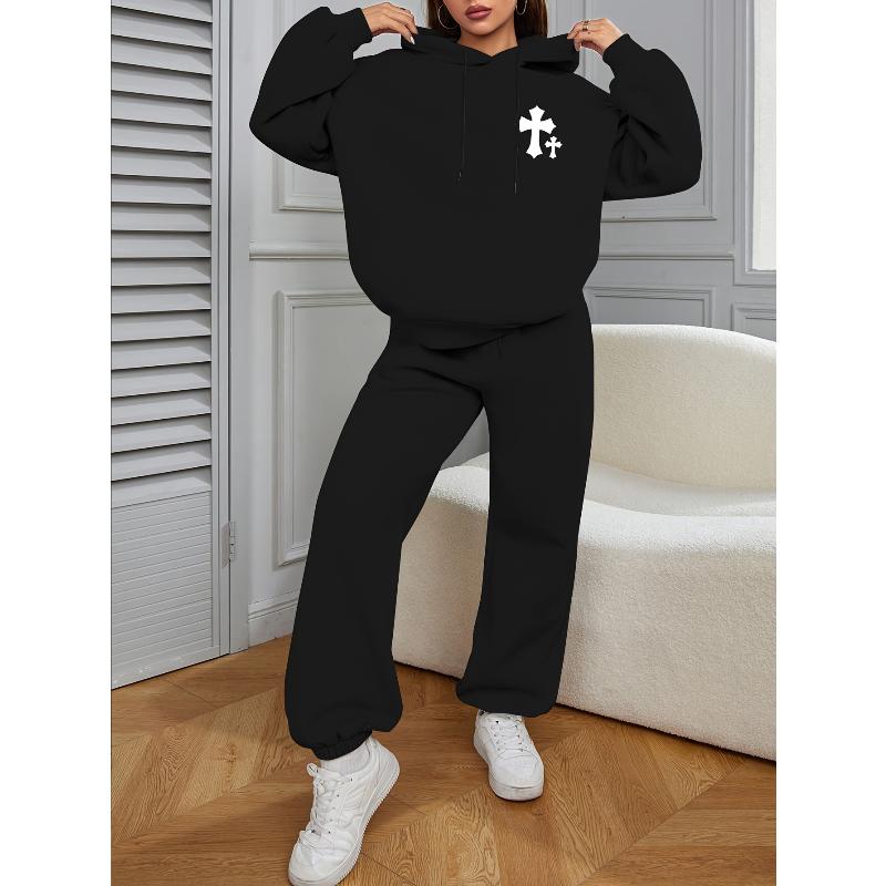 Женский спортивный костюм из полиэстера, состоящий из 2 частей: толстовка и свободные трикотажные брюки для тренажерного зала и отдыха