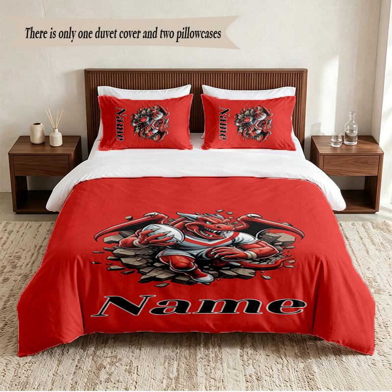 St George Illawarra Dragons Personalized Custom Name 3‑Piece Bedding Set Soft Duvet Cover Set For Bedroom Home Decor