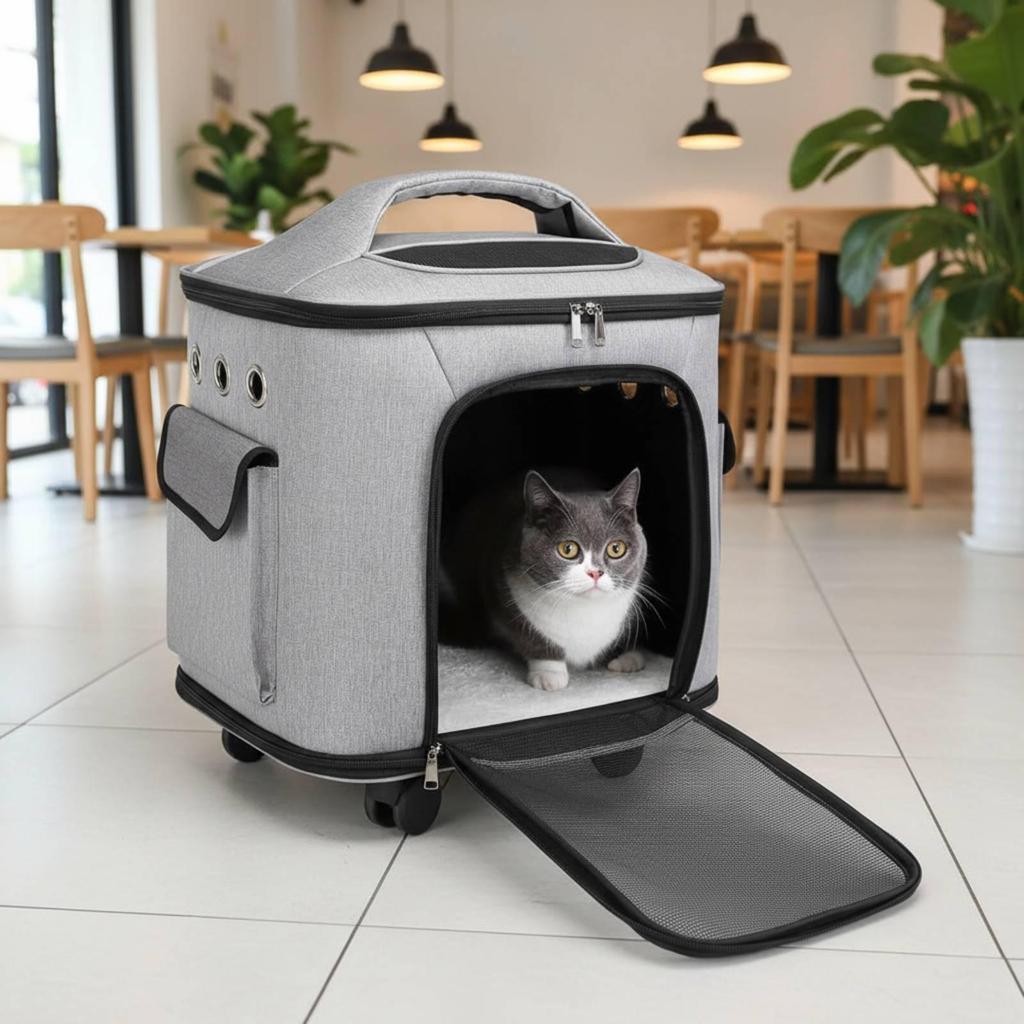 Portable Pet Carrier Quiet Wheels Cat Suitcase Large Capacity Travel