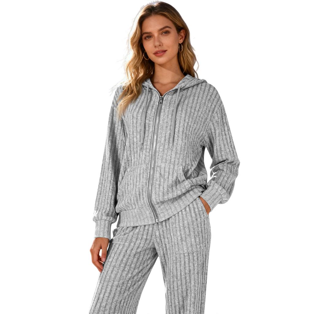 Женские спортивные костюмы из 2 предметов: худи на молнии с капюшоном и карманами и брюки с эластичной талией, мягкий эластичный осенне-зимний наряд