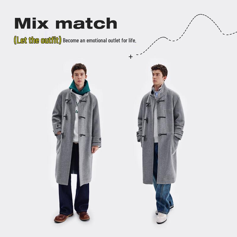 NVG·YOUNG Men's Winter Wool Blend Long Stand Collar Toggle Coat