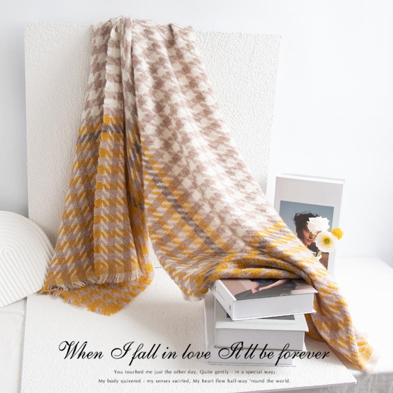 100% Wool Scarf Bib Neck Winter Ladies Houndstooth Scarf Shawl Sense Of Quality